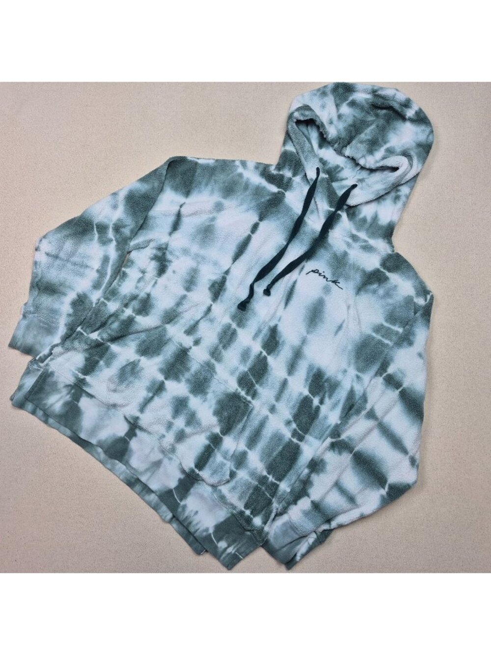 PINK Victoria's Secret Women's Tie Dyed Hoodie Sweater Campus Green/White Sz M